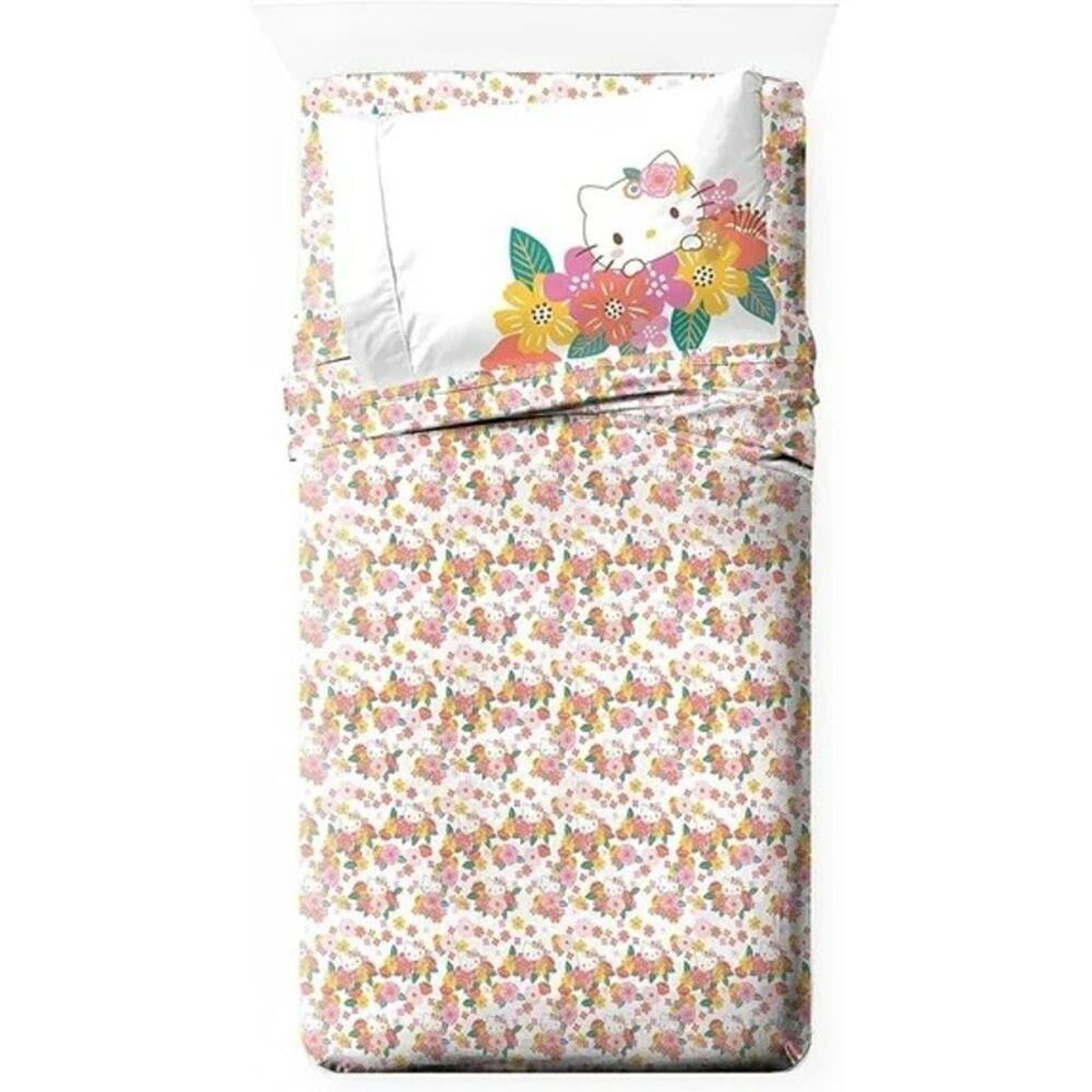NEW Jay Franco Hello Kitty Floral Grace 3 Piece Twin Size Sheet Set Girls